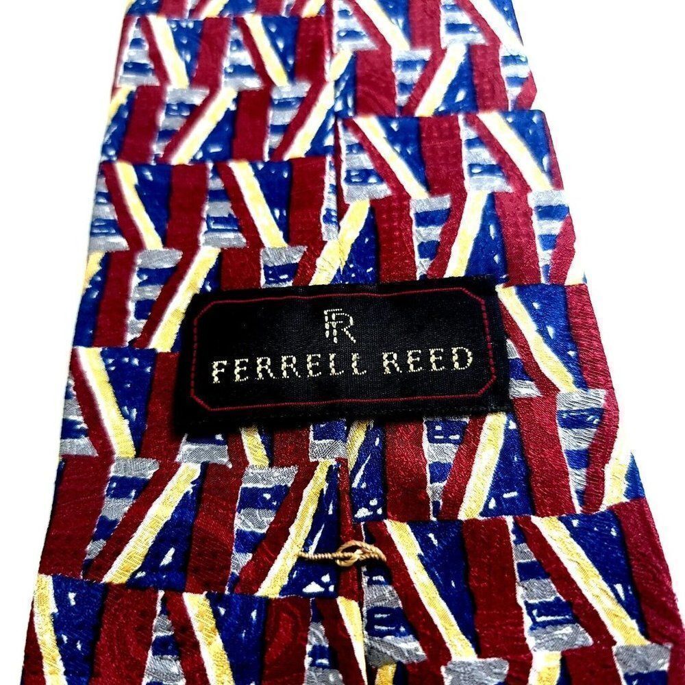 Ferrell Reed Italy Red Blue Geometric Abstract Print Wide Silk Tie - Picture 3 of 6